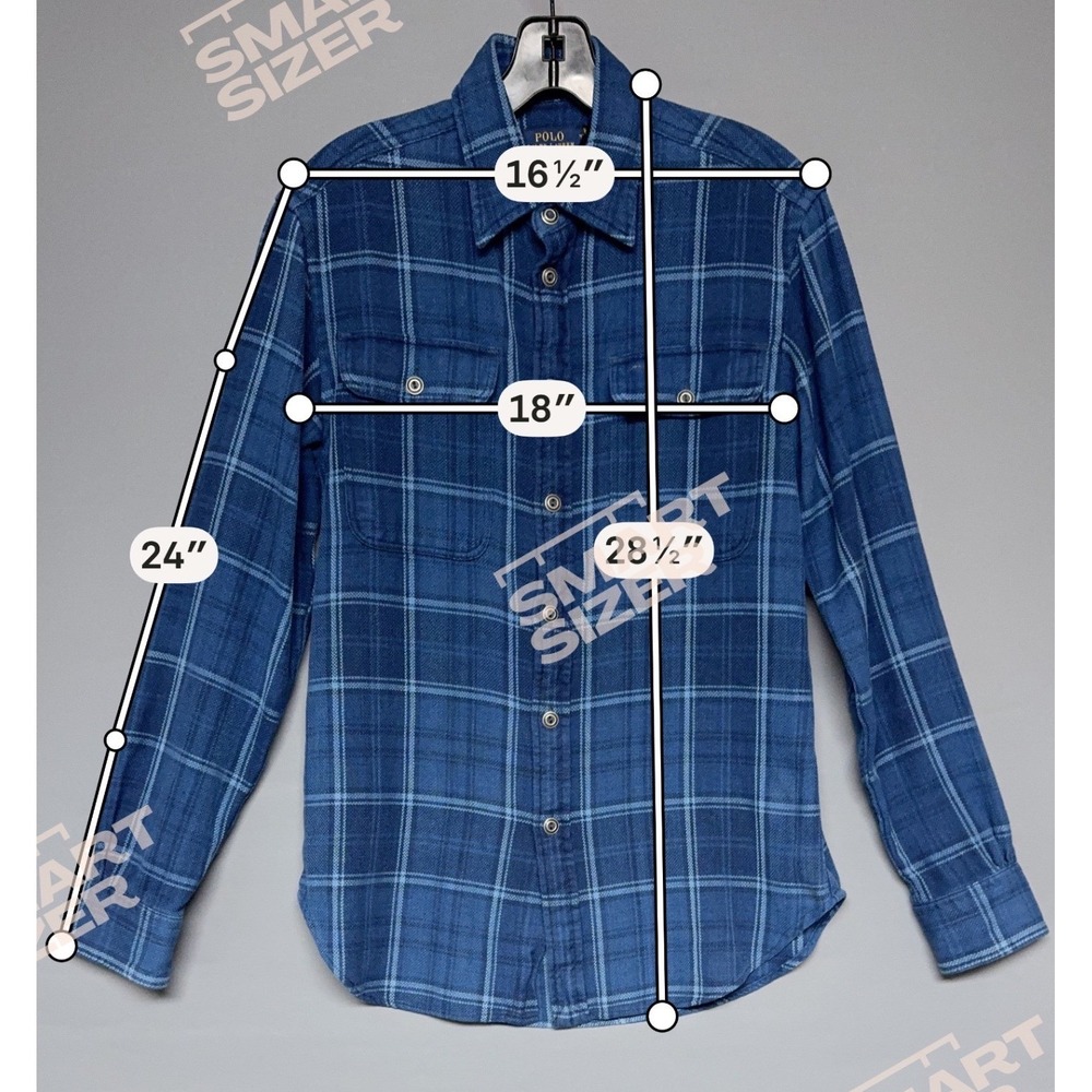 Polo Ralph Lauren Mens‎ XS Blue Plaid Flannel Elbow Patch Work Shirt - Picture 7 of 7